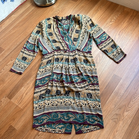 Vintage 1980/1990’s Carole Little, long sleeve multicolor midi dress. Size M/L P - Picture 8 of 17
